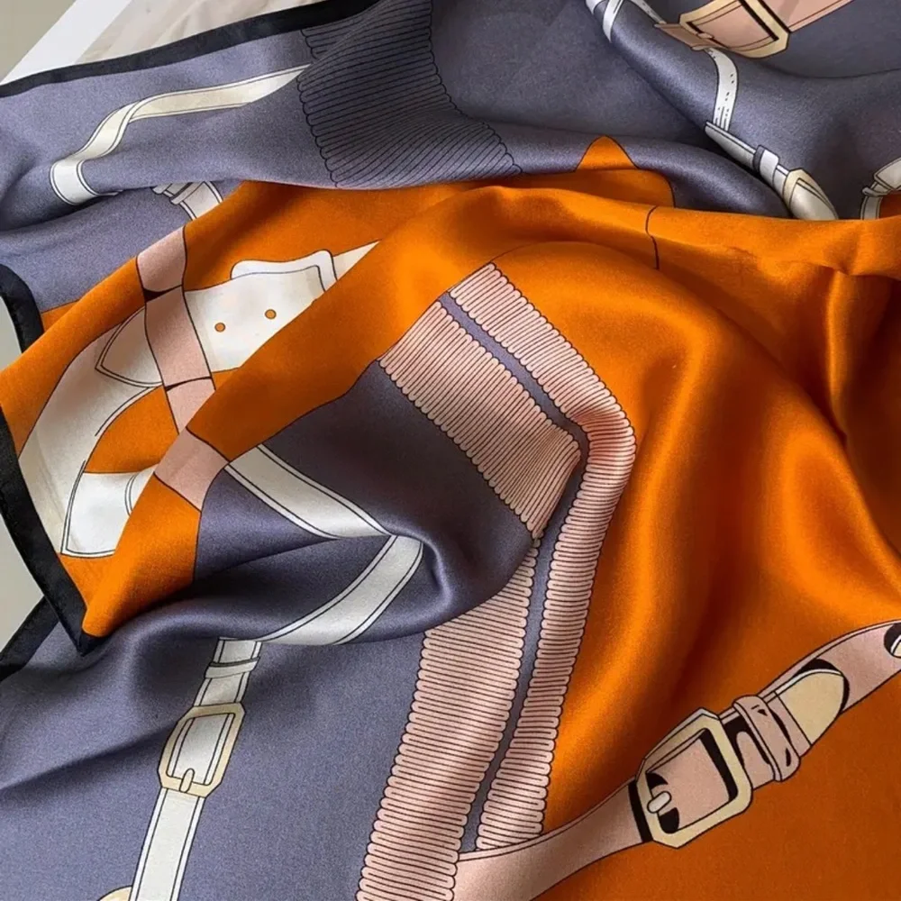 Elegant Orange and Gray Silk Scarf